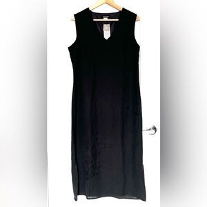 Passages Black Linen Blend Floral Embroidered Midi Dress Workwear Career Size 14